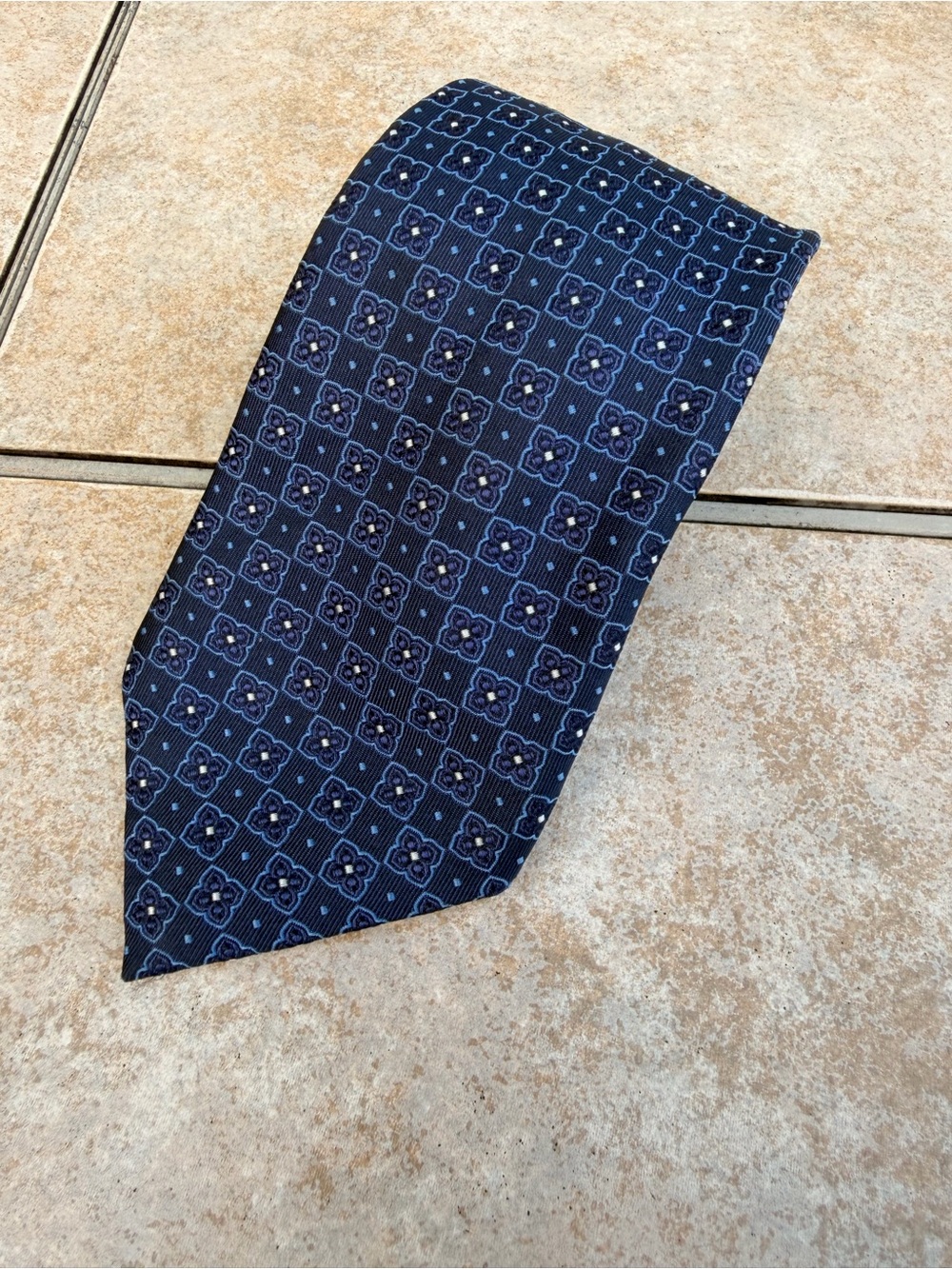 Canali Navy Blue Geometric Floral Silk Tie